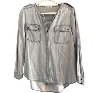 Two by Vince Camuto Chambray Denim Hi-Low Shirt S